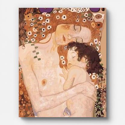 Klimt Mother and Child Paint by Numbers shown on a stretched canvas