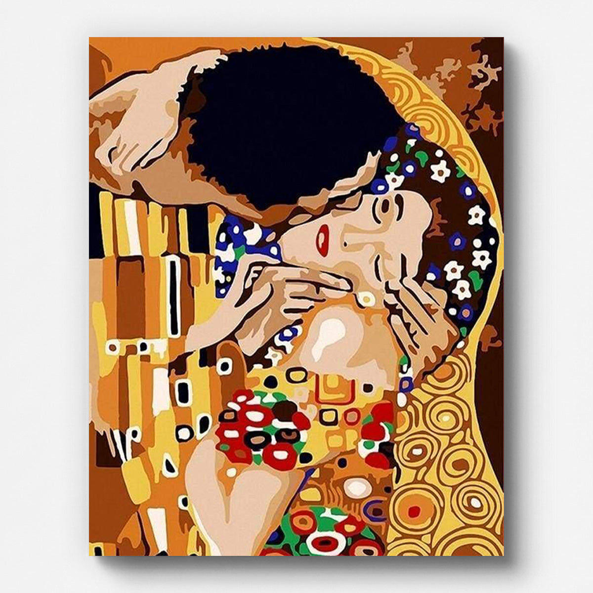 Klimt The Kiss Close-Up Paint by Numbers shown on a stretched canvas