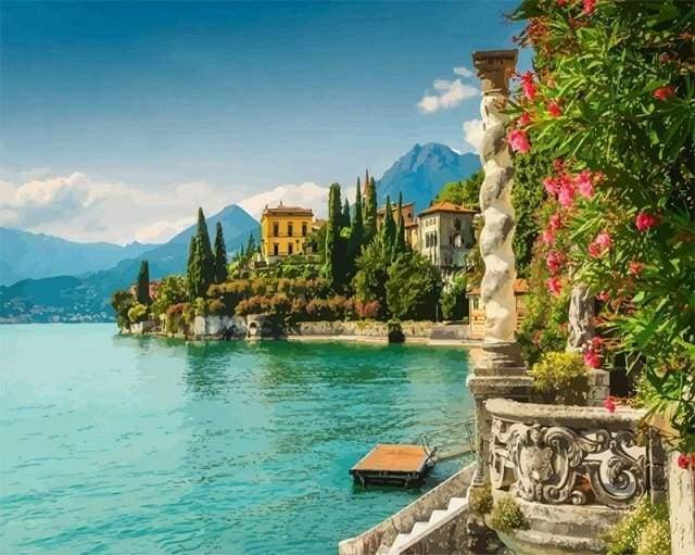 Lake Como Balcony View Paint by Numbers for adults