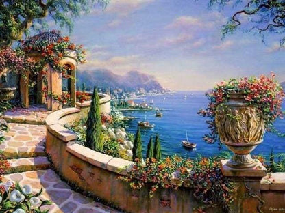 Lake View with Flowers Paint by Numbers for adults