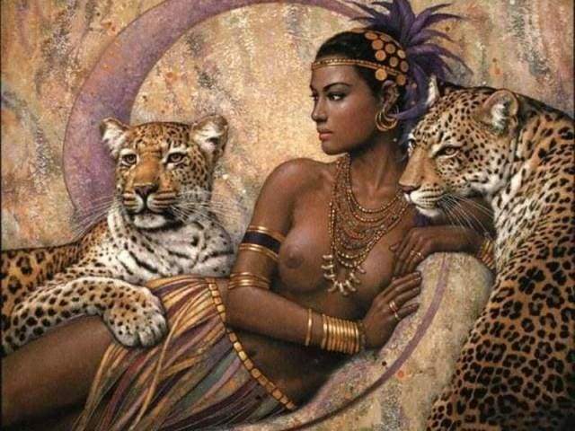 Leopards and Goddess Paint by Number Free Shipping - Paintarthub