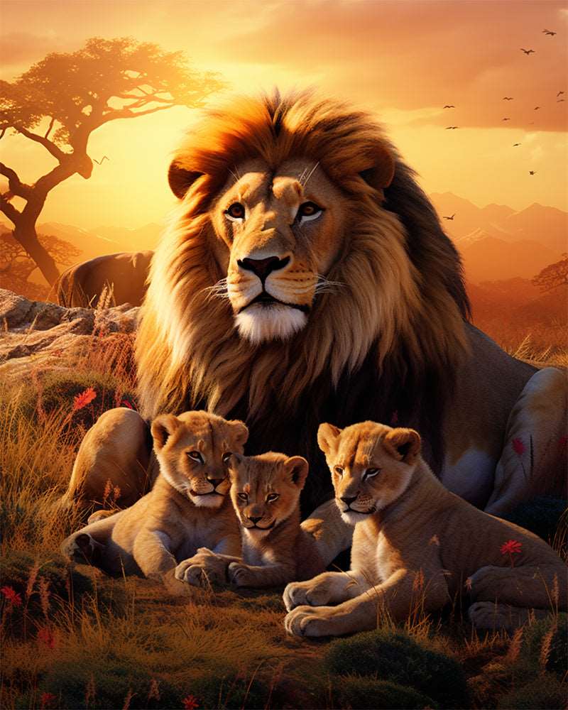 Lion Father and Cub Diamond Painting Free Shipping - Paintarthub