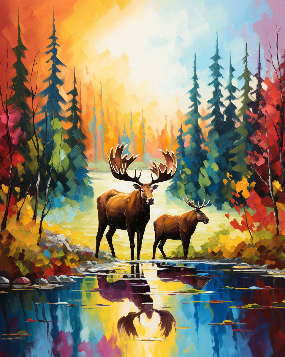 Moose by The Water Paint by Number Free Shipping - Paintarthub