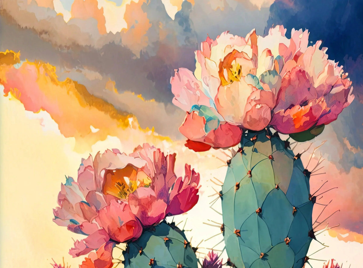 Prickly Pear Cactus Flowers at Sunset Paint by Numbers for adults