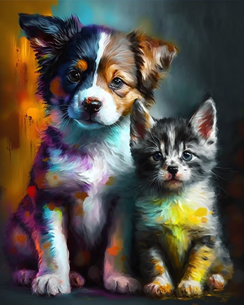 Puppy and His Little Kitten Friend Paint by Number Free Shipping - Paintarthub