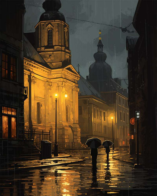 Rainy Alley Paint by Numbers Free Shipping - Paintarthub