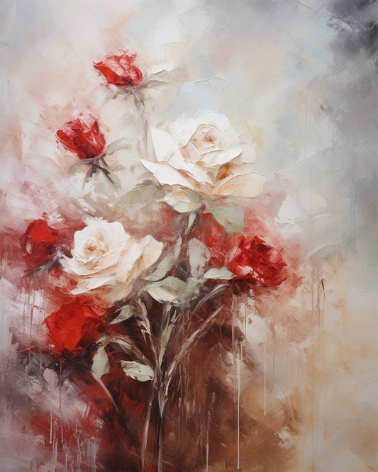 Red and White Roses Paint by Number Free Shipping - Paintarthub