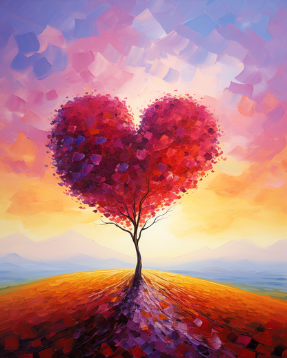 Red Heart-shaped Tree Paint by Number Free Shipping - Paintarthub