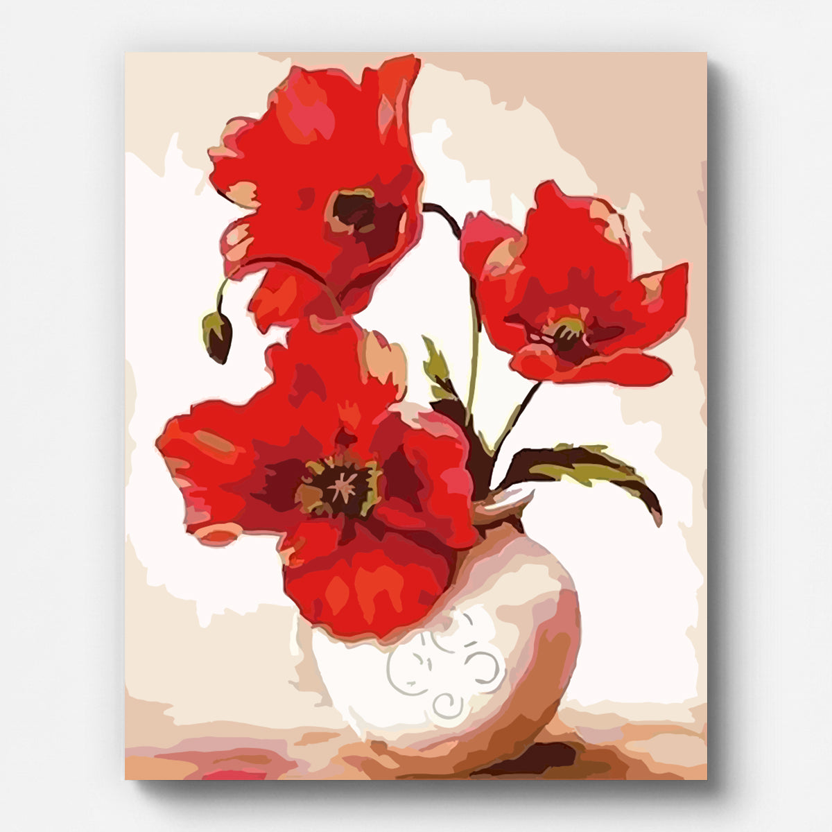 Roter Mohn in einer Vase – Malen nach Zahlen auf gespannter Leinwand