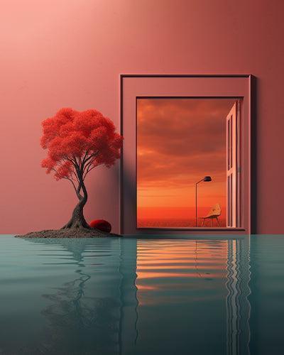 Red Tree Sunset Paint by Numbers for adults