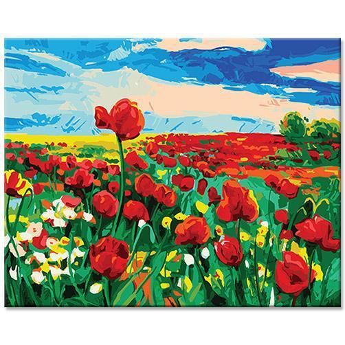 Red Tulip Field Paint by Numbers for adults