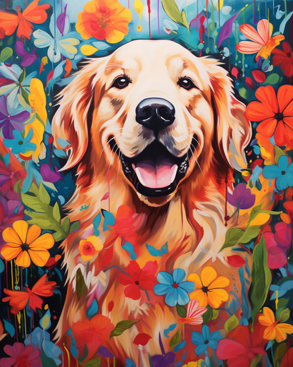 Retriever and Flowers Paint by Number Free Shipping - Paintarthub