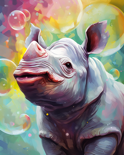 Rhino Blowing Colorful Bubbles Paint by Number Free Shipping - Paintarthub