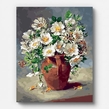Rustic White Flower Bouquet Paint by Numbers shown on a stretched canvas