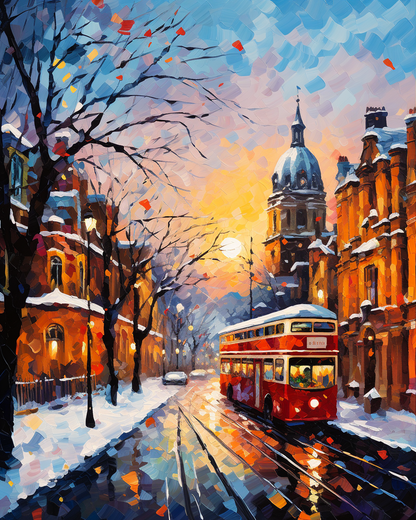 Street in Winter Evening Paint by Number Free Shipping - Paintarthub