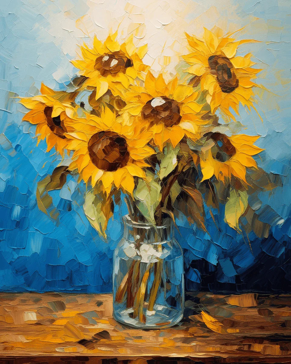 Sunflowers with Blue Background Paint by Numbers for adults