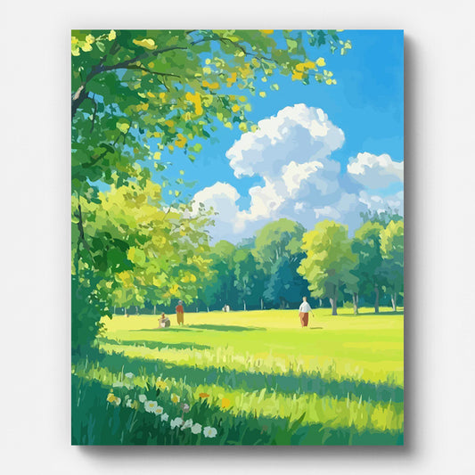 Spaziergang im sonnigen Park – Malen nach Zahlen auf gespannter Leinwand