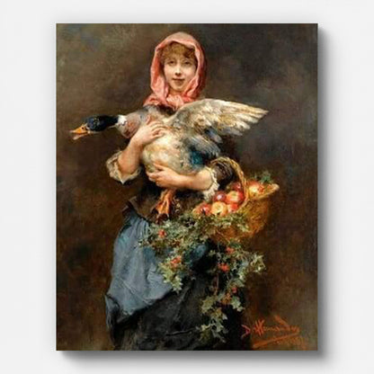 The Duck Girl by Daniel Hernández Paint by Numbers shown on a stretched canvas