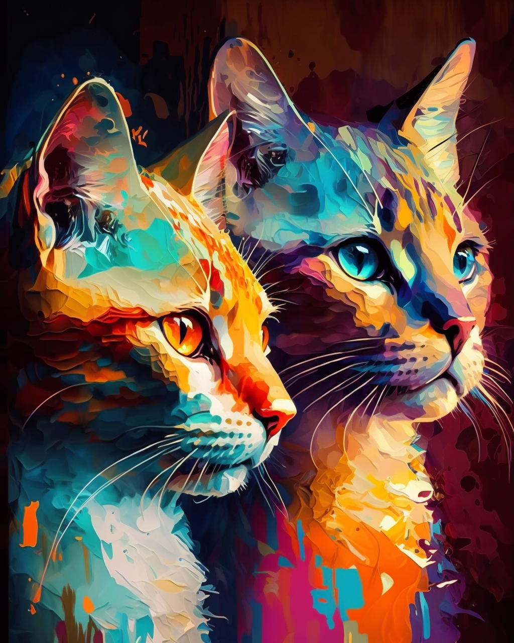 Two Colorful Cats Paint by Number Free Shipping - Paintarthub