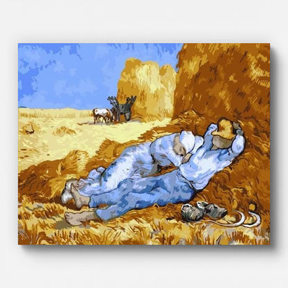 Van Gogh The Siesta Paint by Numbers shown on a stretched canvas
