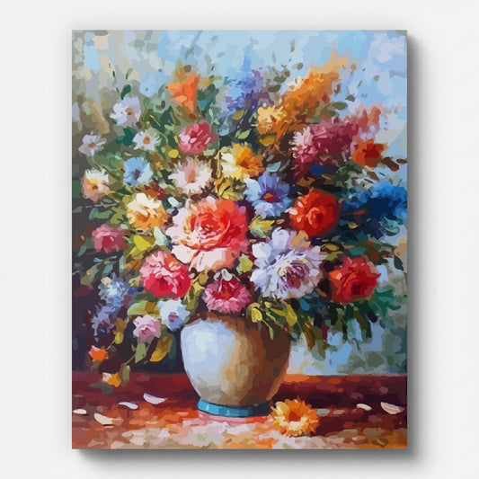 Vibrant Flower Bouquet Paint by Numbers shown on a stretched canvas