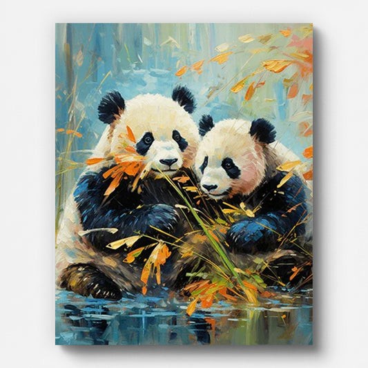 Whispering Pandas Paint by Numbers shown on a stretched canvas