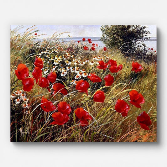 Wildflowers in the Countryside Paint by Numbers shown on a stretched canvas